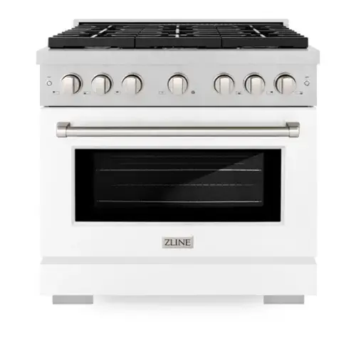 Front. ZLINE - ZLINE 36 in. Paramount Gas Range with 6 Burners and Convection Oven (SGRS-WM-36) - Stainless Steel/White Matte.