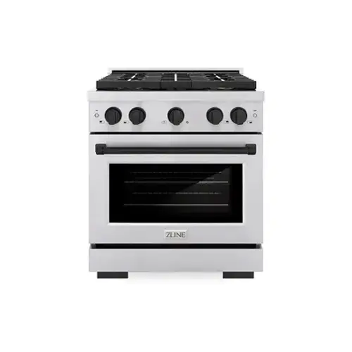 Front. ZLINE - Autograph 30 in. 4.2 cu. ft. Freestanding Paramount Gas Range with DuoPro Cooktop and Black Accents - Stainless Steel.