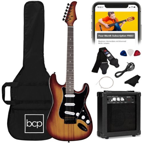 Best Choice Products - 39in Full Size Beginner Electric Guitar Kit with Case, Strap, Amp, Whammy Bar - Bourbon-Front_Standard 