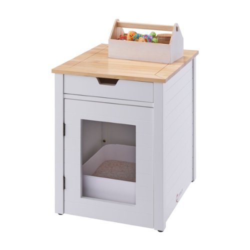 TRINITY 20" White Litter Box Enclosure End Table w/ Drawer - White