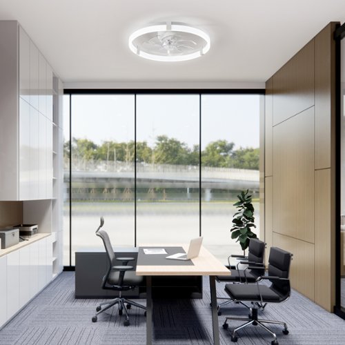 Breezary - 20-Inch Caged KD Ceiling Fan with LED Light, Remote Control, 6-Speed Quiet DC Motor, Flush Mount Low Profile Design - Matte White-Front_Standard 