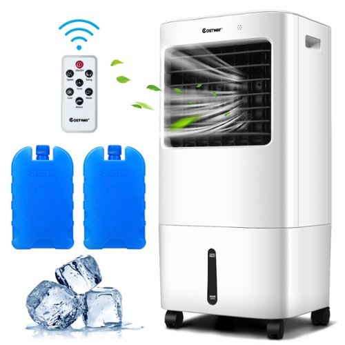 Costway - Evaporative Portable Air Cooler Fan & Humidifier w/ Remote Control 7.5 Timer - White-Front_Standard 
