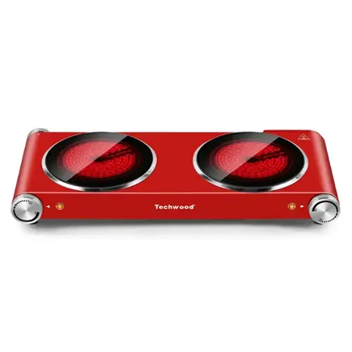 Front. Techwood - 1800w Two Infrared Burners, Infrared Ceramic Stainless Steel Portable Electric Burner For Home Rvs Apartments - Red.