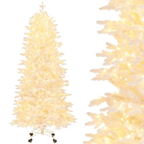 Costway - 7 FT Artificial Xmas Tree with 1880 PE PVC Branch Tips 900 Warm LED Lights - White-Front_Standard 