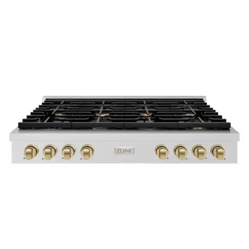 Front. ZLINE - ZLINE 48 in. Autograph Paramount Gas Rangetop w/ 8 Burners & Champagne Bronze Accents (SRTZ-48-CB) - Stainless Steel.