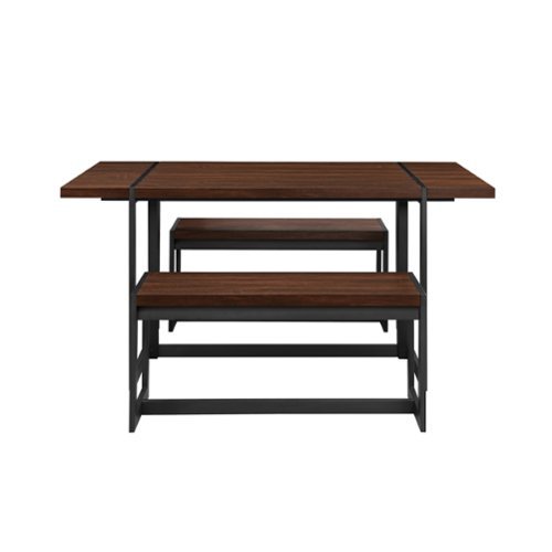 Walker Edison - Industrial Dining Set with 2 Benches - Dark Walnut-Front_Standard 