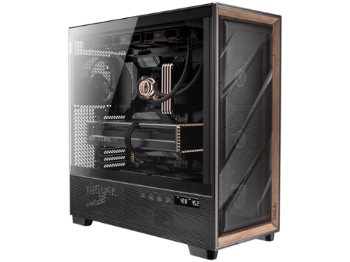 Antec - FLUX Pro, 6 x PWM Fans Included, High-Airflow Front Panel With Walnut Wood, Temp. Display, Full-Tower E-ATX PC Case - Walnut-Front_Standard 