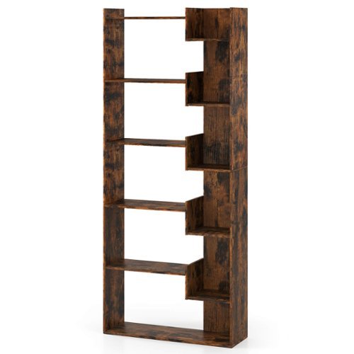 Costway - 1 PCS 6-tier Bookshelf Tall Display Shelf with 11 Open Shelves 2 Anti-tipping Kits - Rustic Brown-Front_Standard 
