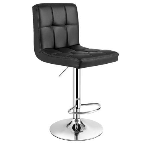 Costway - Adjustable Swivel Bar Stool Counter Height Bar Chair PU Leather w/ Back - Black-Front_Standard 