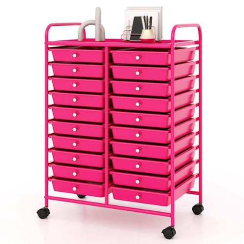 Costway - 20 Drawers Rolling Storage Cart Art Craft Organizer on Wheels Multipurpose - Hot Pink-Front_Standard 