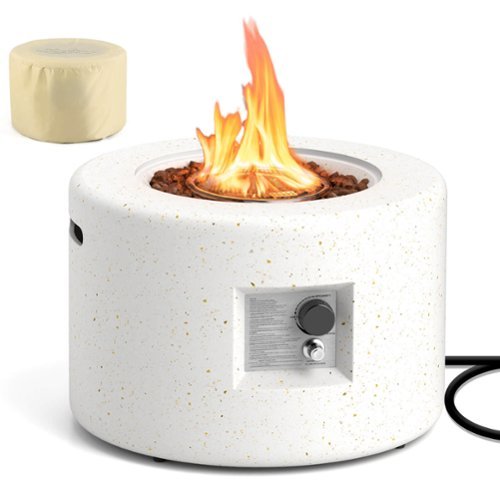 Costway - 25.5" Round Terrazzo Propane Gas Fire Pit with Stainless Steel Burner & Lava Rocks - White-Front_Standard 