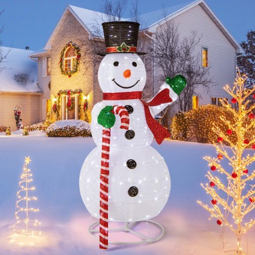 Costway 5 FT Pre-lit Christmas Snowman Pop-up Holiday Decoration with 180 LED Lights - White