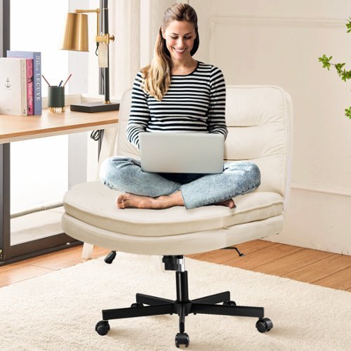 CloudRest Pro - Criss Cross Chair Swivel Wide Home Office Desk Chair - Beige-Front_Standard 