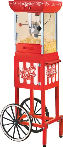  Nostalgia Electrics - 10-Cup Vintage Collection Old-Fashioned Movie Time Popcorn Cart - Red
