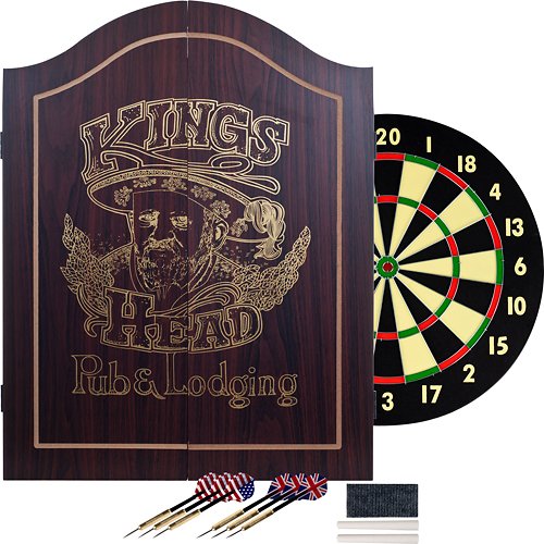 Trademark Games - King's Head Value Dartboard Cabinet Set - Dark Wood - Walnut