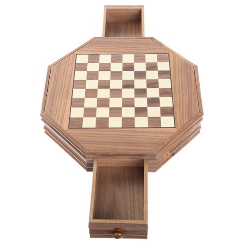 Trademark Games Octagonal Chess Set Wooden Chessboard with 2 Storage Drawers and Carved Staunton Pieces Classic Board Game - Light and Dark Wood SHOP ONLINE