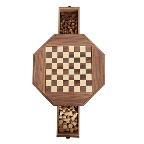 Trademark Games Octagonal Chess Set Wooden Chessboard with 2 Storage Drawers and Carved Staunton Pieces Classic Board Game - Light and Dark Wood BUY ONLINE