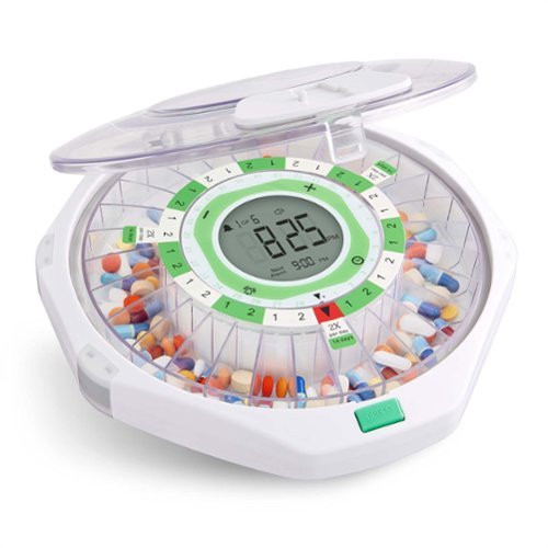 LiveFine - 28-Day Automatic Pill Dispenser with Upgraded LCD Display and Key Lock - Frosted Lid-Front_Standard 