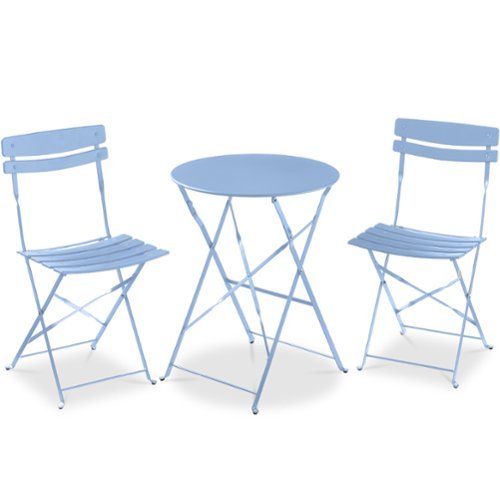 Best Choice Products - 3-Piece Small Bistro Set, Folding Patio Furniture Set of 2 Chairs and Table - Light Blue-Front_Standard 