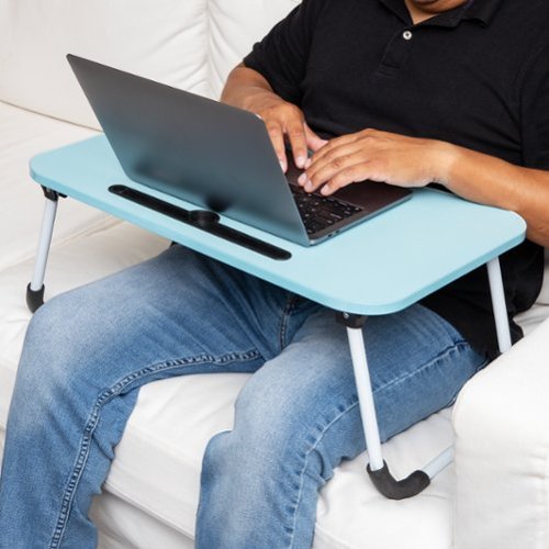 Mind Reader Lap Desk Laptop Stand, Bed Tray, Folding Legs, Couch Table, Portable, MDF , 23.25L x 13.75W x 10.5H - Blue HOW TO BUY
