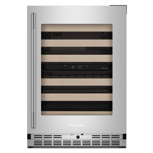 KitchenAid - 24" Beverage Center with Glass Door and Wood-Front Racks - PrintShield Stainless Finish