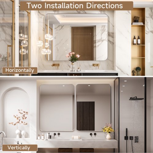 LOVMOR Tempered Glass Rounded Rectangle Framed Wall-Mounted Bathroom Vanity Mirror - 40 x 32 - Silver WHERE TO BUY