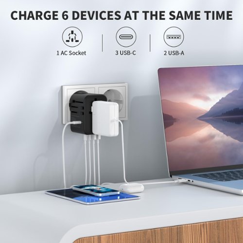 Epicka GaN 70W Universal Travel Adapter with 3 USB-C PD Fast Charging & 2 USB-A (TA-105 Pro, Black) - Black GLOBAL SHIPPING