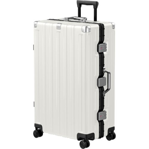 Brick Attic - 28 Inch Aluminum Frame Luggage Checked Suitcase with Spinner Wheels TSA Approved No Zipper Hard Shell Luggage - White-Front_Standard 