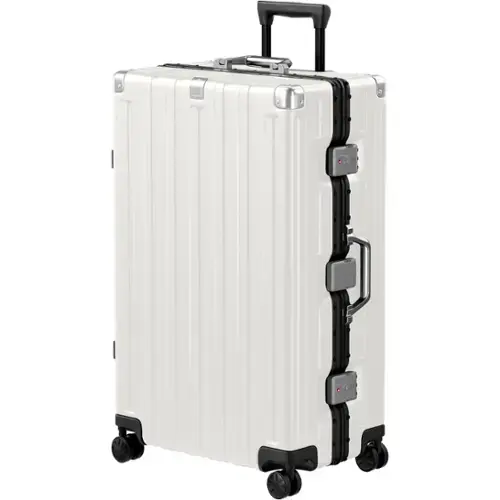 Front. Brick Attic - 28 Inch Aluminum Frame Luggage  Checked Suitcase with Spinner Wheels TSA Approved No Zipper Hard Shell Luggage - White.