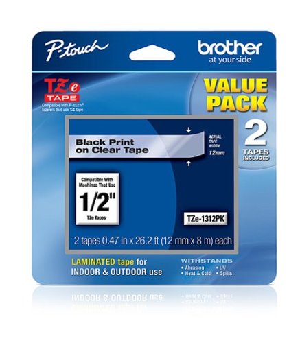 

Brother - P-touch TZE-1312PK Laminated Label Tape (2-Pack) - Black on Clear