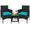 Best Choice Products - 3-Piece Outdoor Wicker Conversation Patio Bistro Set, w/ 2 Chairs, Table - Black/Teal-Front_Standard