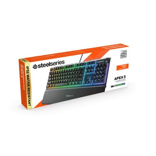 SteelSeries Apex 3 Full Size Wired Membrane Whisper Quiet Switch Gaming Keyboard with 10 zone RGB Backlighting - Black BUY IN UAE