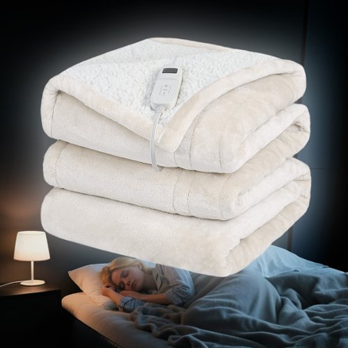 MOVSSOU - Heated Blanket Electric Blanket Twin Size 84" x 62" Heating Blanket Throw with Controller Over Heat Protection - White-Front_Standard 
