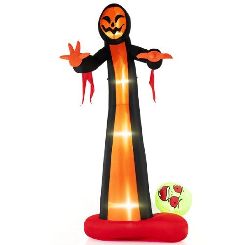 Costway 12 FT Inflatable Grim Reaper Ghost Large Halloween Inflatables with Built-in LED Lights and Scary Skull - Orange,Black,Red