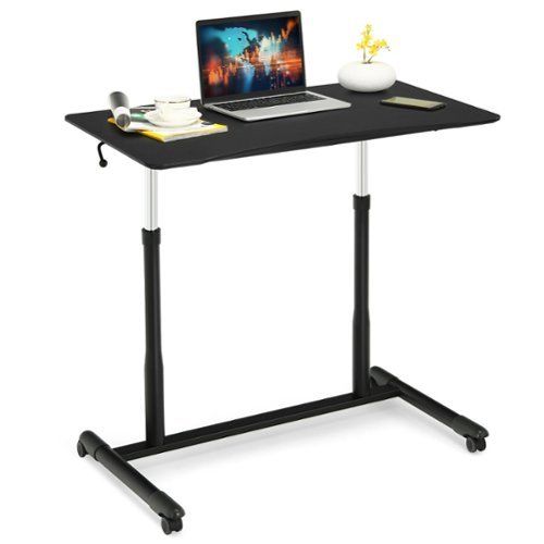 Costway - Height Adjustable Computer Desk Sit to Stand Rolling Notebook Table - Black-Front_Standard 