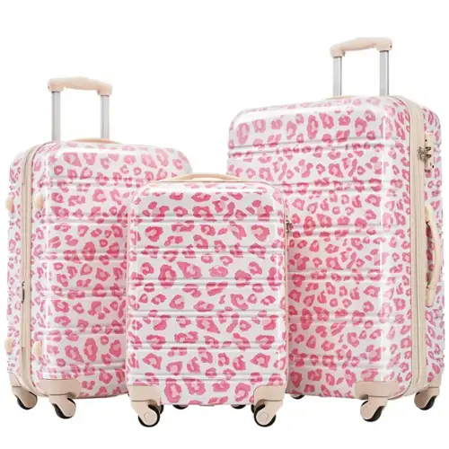 Front. Ecooso - Hardshell Luggage Sets 3 pcs Spinner Suitcase with TSA Lock Lightweight-20"+24"+28" Luggages - Pink Leopard.