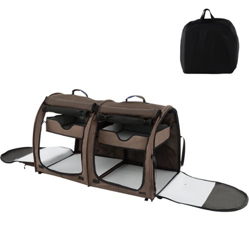 Costway Portable Pet Carrier Kennel Cat Dog Crate Twin Compartments w/ Mats Litter Box - Brown SHOP ONLINE
