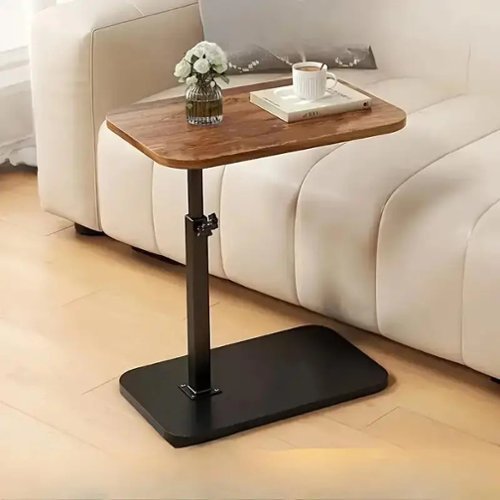 We Growing - C Shaped End Table for Couch Sofa, 360° Swivel Height Adjustable TV Tray for Small Spaces, Livingroom Bedroom, Black,Whi - WALNUT-Front_Standard 