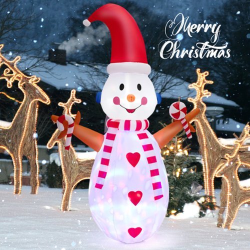 Costway 8FT Christmas Snowman Decoration Inflatable Christmas Decor with Multi-color Rotating & Bright LED Lights