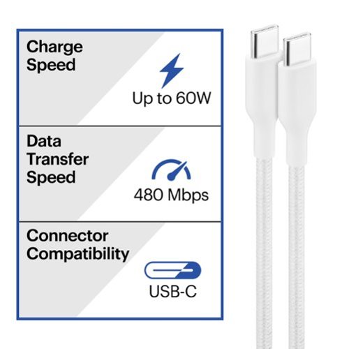 Best Buy essentials™ 6' USB-C to USB-C Braided Charge-and-Sync Cable - White BUY IN EUROPE