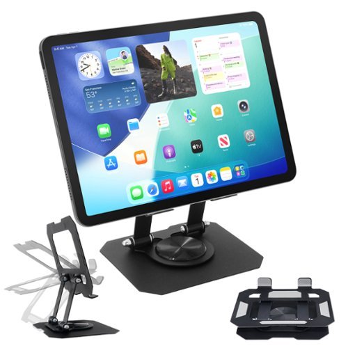 Vena - For iPad Stand Tablet Stand for Desk, Bi-Fold Stand for iPad Holder & Cellphone, Adjustable Tablet Holder Stand - Black-Front_Standard 