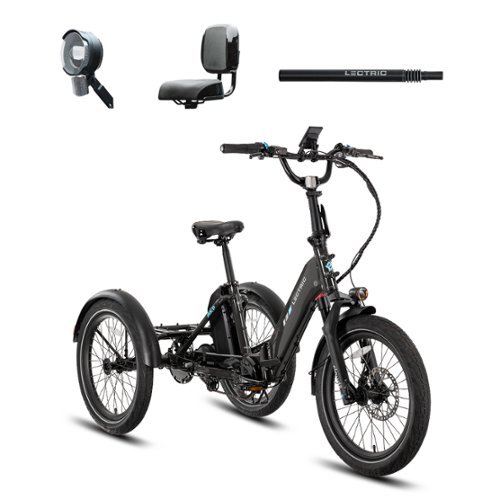 Lectric eBikes - XP Trike 2 Foldable eBike (Max 50mi. Range/14mph Speed) +Support Seat, Suspension Seat Post, & Elite Headlight - Tempest Grey