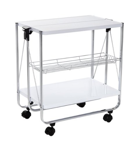 Honey-Can-Do - Modern Foldable Kitchen Cart with Wheels and Metal Basket - White/Chrome-Angle_Standard 