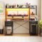 Aheaplus - Computer Desk with Hutch, Gaming Desk with Drawers, LED Lights, Outlets, and Monitor Stand - Gray Oak-Front_Standard