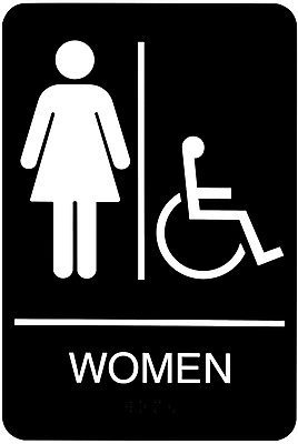 Headline - Sign, ADA Restroom Sign, WOMEN Handicap Accessible, 6" x 9", Black / White - Black/White