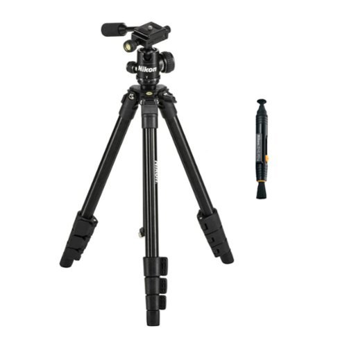 Nikon - 16749 Compact Four-Section Aluminum Tripod (Black) with Cleaning Bundle-Front_Standard 