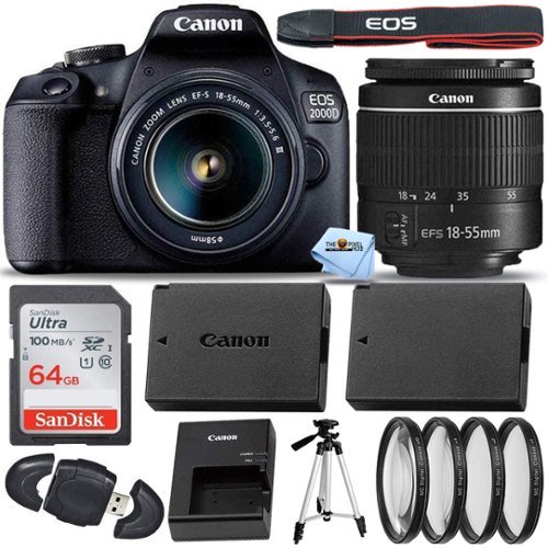 Canon - EOS 2000D / Rebel T7 with EF-S 18-55mm III Lens + 64GB + EXT BATT Bundle-Front_Standard 