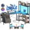 Aheaplus - L Shaped Desk with Hutch, 58.7'' Long Gaming Desk with 3 Fabric Drawers, LED Lights & Power Outlets, Reversible - Gray Oak-Front_Standard