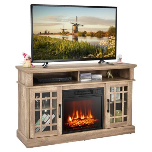 Gymax - 48'' TV Stand Console Cabinet w/ Fireplace Entertainment Center For Living Room - Natural-Front_Standard 