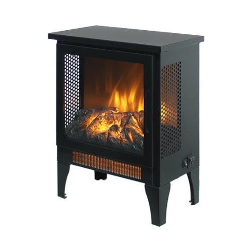 Ecooso - 17 inch Freestanding Electric Fireplace Stove Heater with 3D Flame Effect and Adjustable Heat - Antique Black-Front_Standard 